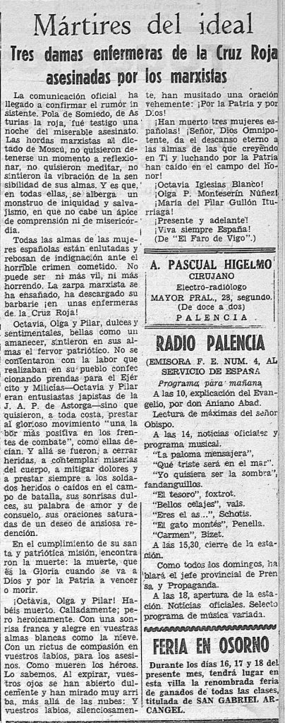 Noticia en Día de Palencia, 13 de marzo de 1937, p. 3.