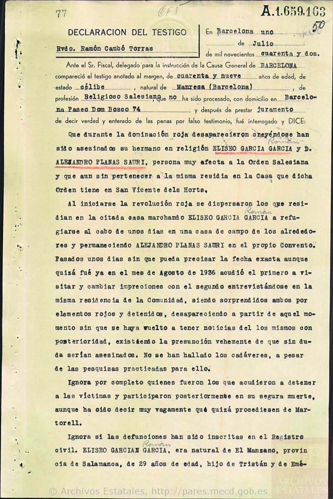 Declaración de Ramón Cambó.