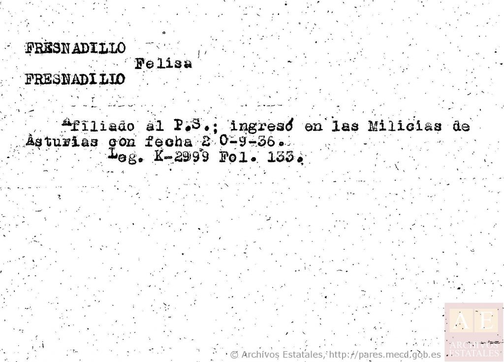 Ficha de Felisa Fresnadillo.